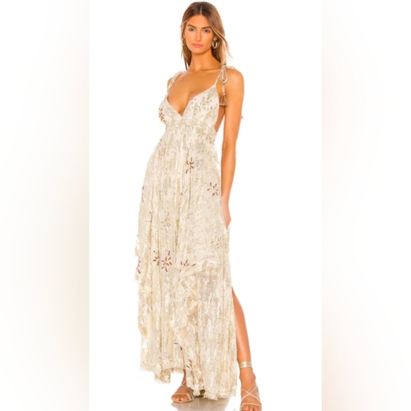 Free People Meredith Gold Foil Maxi Gown Dress XS - Picture 1 of 16